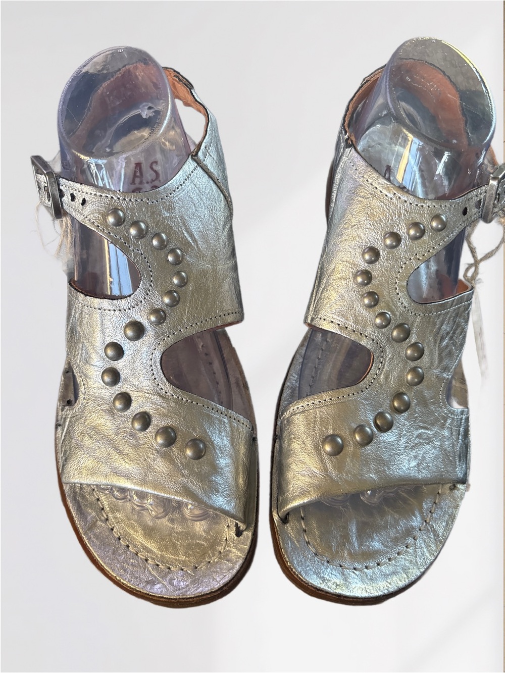 A.S.98 Metallic Silver Studded Leather Sandals 8.5-9US or 39EU - Picture 9 of 10